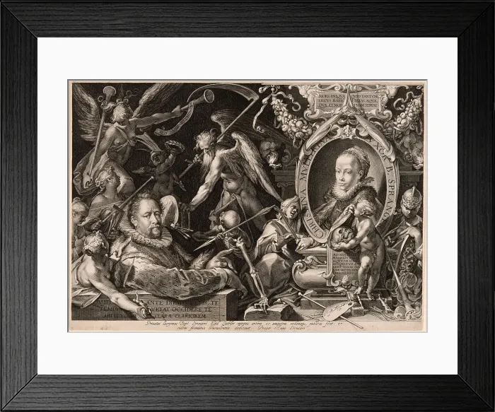 Framed Print : Portrait of Bartolomaeus Spranger with an Allegory of the Death of His Wife, Christina Müller, 1600. Creator: Aegidius Sadeler II Framed Print : Portrait of Bartolomaeus Spranger with an Allegory of the Death of His Wife, Christina Müller, 1600. Creator: Aegidius Sadeler II