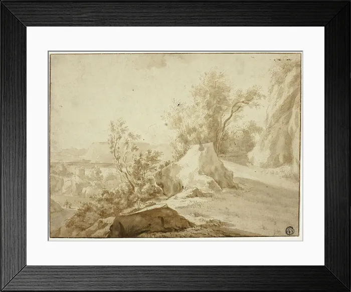Framed Print : Rocks and Mountain Path, Figures and Town Below, n.d. Creators: Bartholomeus Breenbergh, Jan de Bisschop, Jan Dirksz Both Framed Print : Rocks and Mountain Path, Figures and Town Below, n.d. Creators: Bartholomeus Breenbergh, Jan de Bisschop, Jan Dirksz Both
