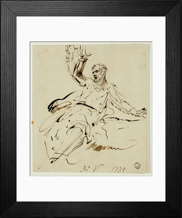 Framed Print : Seated Male Figure with Raised Arm, 1735. Creator: John Vanderbank Framed Print : Seated Male Figure with Raised Arm, 1735. Creator: John Vanderbank