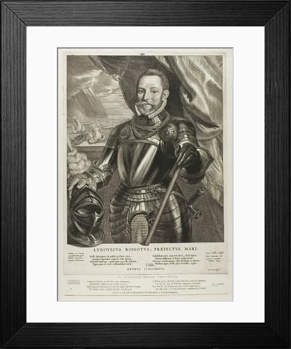 Framed Print : Luidewijk Boisot, Admiral of Zeeland, plate four from Quatuor Personae, 1649. Creator: Cornelis de Visscher Framed Print : Luidewijk Boisot, Admiral of Zeeland, plate four from Quatuor Personae, 1649. Creator: Cornelis de Visscher