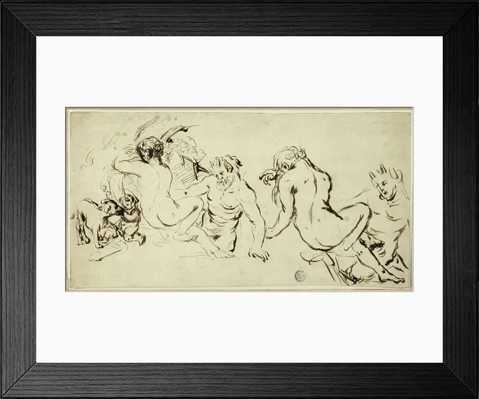 Framed Print : Sketches of Nymph, Satyr and Putto, n.d. Creator: John Vanderbank Framed Print : Sketches of Nymph, Satyr and Putto, n.d. Creator: John Vanderbank
