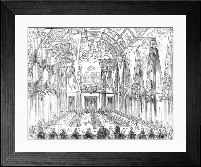 Framed Print : Banquet in the Egyptian Hall, at the Mansion-House, 1850. Creator: Unknown Framed Print : Banquet in the Egyptian Hall, at the Mansion-House, 1850. Creator: Unknown