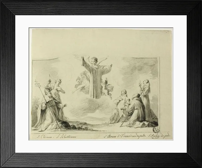 Framed Print : Saints Clement, Sebastian, Bruno, Francis of Paula, Anthony of Padua Worshipping... n.d. Creator: Crispijn de Passe Framed Print : Saints Clement, Sebastian, Bruno, Francis of Paula, Anthony of Padua Worshipping... n.d. Creator: Crispijn de Passe
