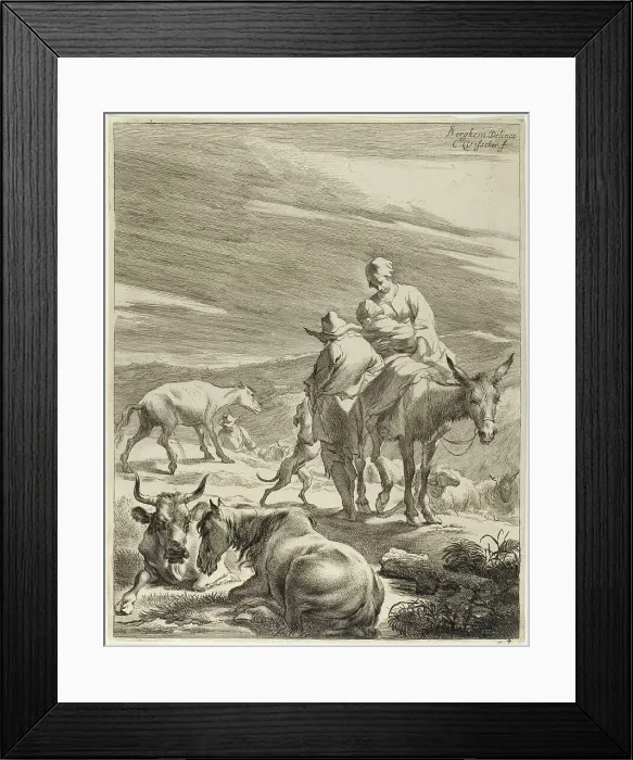Framed Print : Woman on an Ass Suckling a Child, n.d. Creator: Cornelis de Visscher Framed Print : Woman on an Ass Suckling a Child, n.d. Creator: Cornelis de Visscher