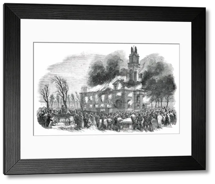 Framed Print : Burning of St. Anne's Church, Limehouse, on Good Friday Morning, 1850. Creator: Unknown Framed Print : Burning of St. Anne's Church, Limehouse, on Good Friday Morning, 1850. Creator: Unknown