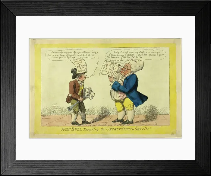 Framed Print : John Bull Perusing the Extraordinary Gazette, published October 10, 1808. Creator: Isaac Cruikshank Framed Print : John Bull Perusing the Extraordinary Gazette, published October 10, 1808. Creator: Isaac Cruikshank