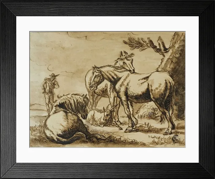 Framed Print : Horses, Goat and a Man, n.d. Creator: Dirck Stoop Framed Print : Horses, Goat and a Man, n.d. Creator: Dirck Stoop