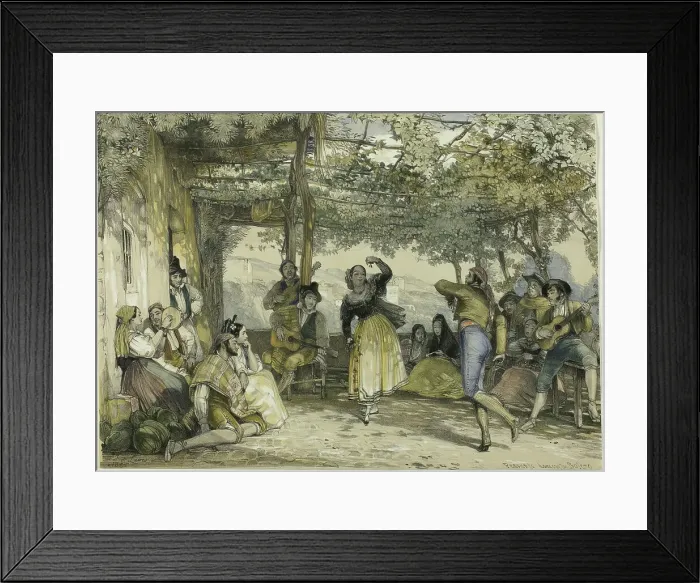 Framed Print : Spanish Peasants Dancing the Bolero, 1836. Creator: John Frederick Lewis Framed Print : Spanish Peasants Dancing the Bolero, 1836. Creator: John Frederick Lewis