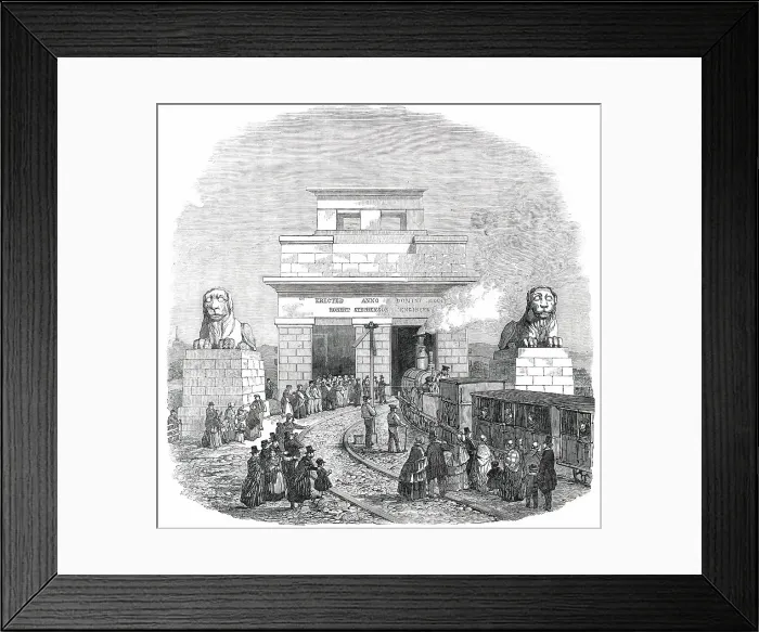 Framed Print : The Britannia Tubular Bridge - entrance from the Bangor Side, 1850. Creator: Unknown Framed Print : The Britannia Tubular Bridge - entrance from the Bangor Side, 1850. Creator: Unknown