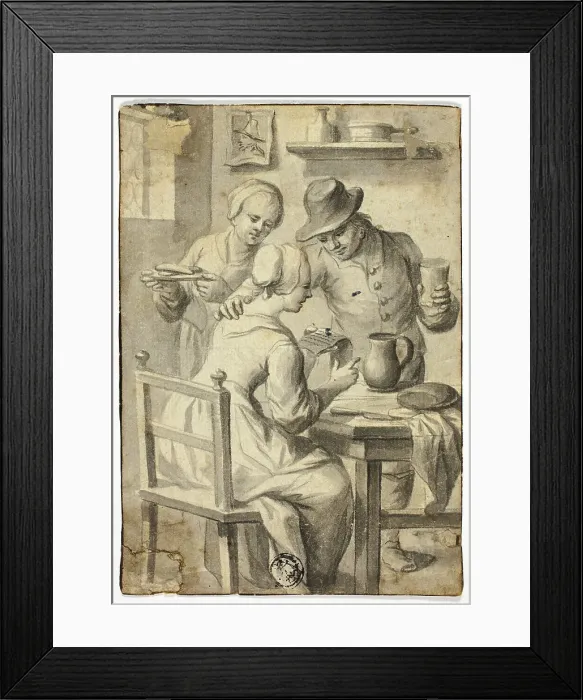 Framed Print : Woman Reading at Table While Man and Woman Listen In, n.d. Creator: Egbert van Heemskerk Framed Print : Woman Reading at Table While Man and Woman Listen In, n.d. Creator: Egbert van Heemskerk