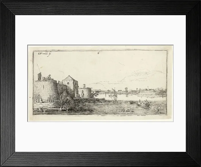 Framed Print : Ten Landscapes: Walled River Town to the Left of a River, 1615 / 16. Creator: Esaias van de Velde Framed Print : Ten Landscapes: Walled River Town to the Left of a River, 1615 / 16. Creator: Esaias van de Velde