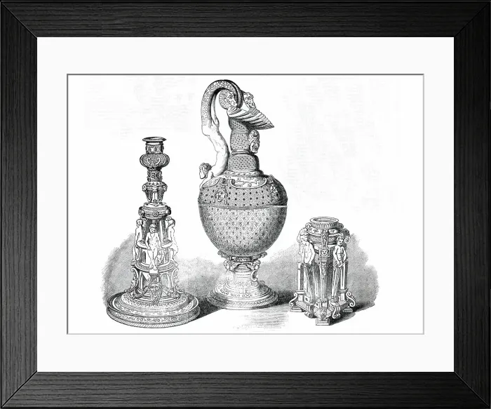 Framed Print : Ware of Henry II. of France - Candlestick, Ewer, Salt-Cellar, 1850. Creator: Unknown Framed Print : Ware of Henry II. of France - Candlestick, Ewer, Salt-Cellar, 1850. Creator: Unknown