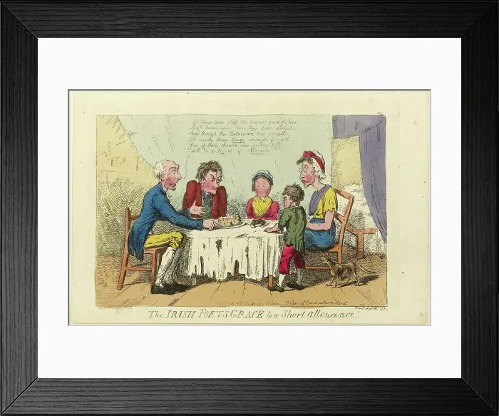 Framed Print : Irish Poets Grace to Short Allowance!, 1805-1810. Creator: Isaac Cruikshank Framed Print : Irish Poets Grace to Short Allowance!, 1805-1810. Creator: Isaac Cruikshank