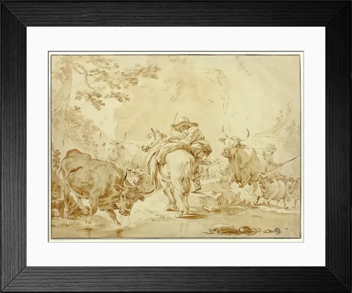 Framed Print : Herdsmen with Cattle and Sheep, n.d. Creator: Unknown Framed Print : Herdsmen with Cattle and Sheep, n.d. Creator: Unknown