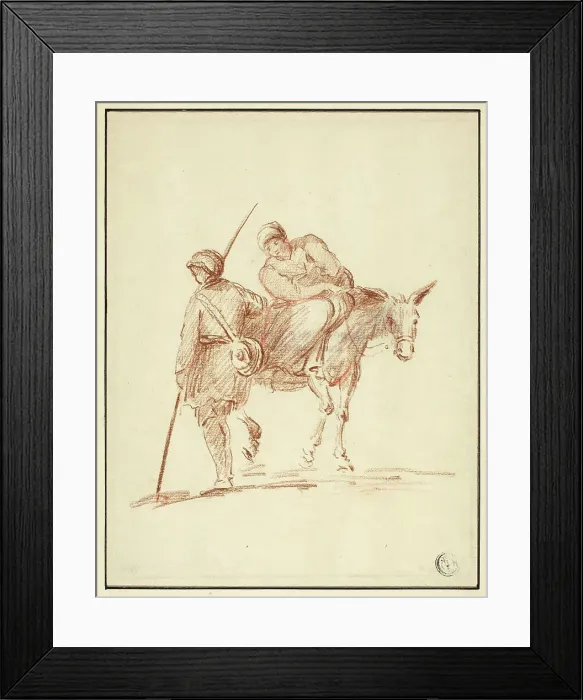 Framed Print : Woman on Donkey Accompanied by Man, 1640 / 1799. Creator: Unknown Framed Print : Woman on Donkey Accompanied by Man, 1640 / 1799. Creator: Unknown