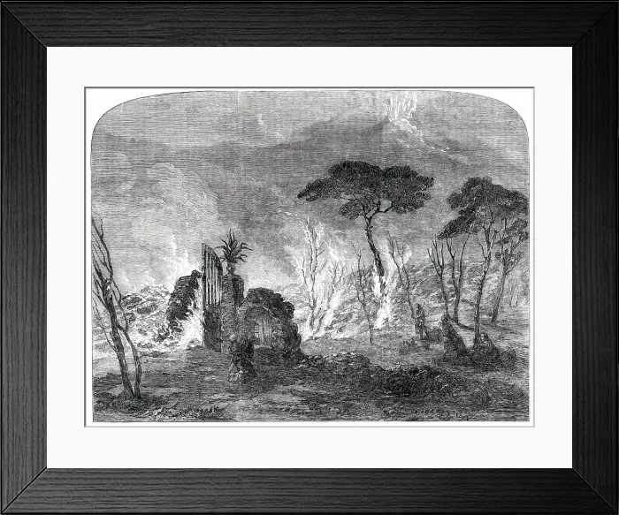 Framed Print : Eruption of Vesuvius - Sketched on the Verge of the Grand Stream of Lava, 1850. Creator: Unknown Framed Print : Eruption of Vesuvius - Sketched on the Verge of the Grand Stream of Lava, 1850. Creator: Unknown