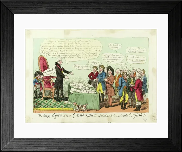 Framed Print : The Happy Effects of that Grand System of Shutting Ports Against the English!!, pub. Oct 1, 1808. Creator: Isaac Cruikshank Framed Print : The Happy Effects of that Grand System of Shutting Ports Against the English!!, pub. Oct 1, 1808. Creator: Isaac Cruikshank