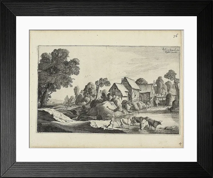 Framed Print : Herd of Cattle at a Ford Near a Watermill, 1646. Creator: Jan van de Velde II Framed Print : Herd of Cattle at a Ford Near a Watermill, 1646. Creator: Jan van de Velde II