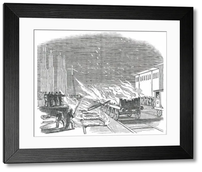Framed Print : Great Fire at the Southern and Western Railway Station, Cork, 1850. Creator: Unknown Framed Print : Great Fire at the Southern and Western Railway Station, Cork, 1850. Creator: Unknown