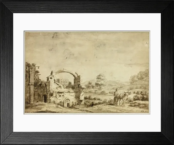 Framed Print : Italianate Landscape with Ruins, Woman and Donkey, n.d. Creator: Jan Dirksz Both Framed Print : Italianate Landscape with Ruins, Woman and Donkey, n.d. Creator: Jan Dirksz Both