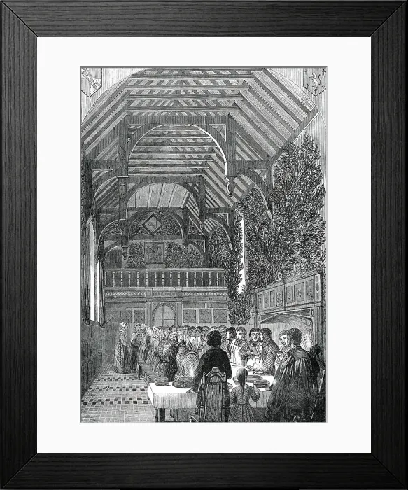 Framed Print : Celebration of Palm Sunday in the Hall of Sackville College, East Grinstead, 1850. Creator: Unknown Framed Print : Celebration of Palm Sunday in the Hall of Sackville College, East Grinstead, 1850. Creator: Unknown