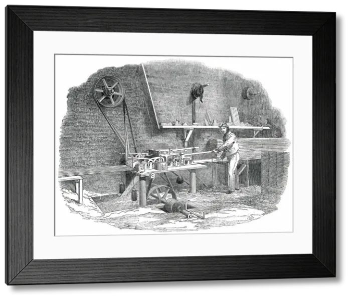Framed Print : The Sash-Bar Machine, for the Great Exhibition Building, in Hyde Park, 1850. Creator: Unknown Framed Print : The Sash-Bar Machine, for the Great Exhibition Building, in Hyde Park, 1850. Creator: Unknown