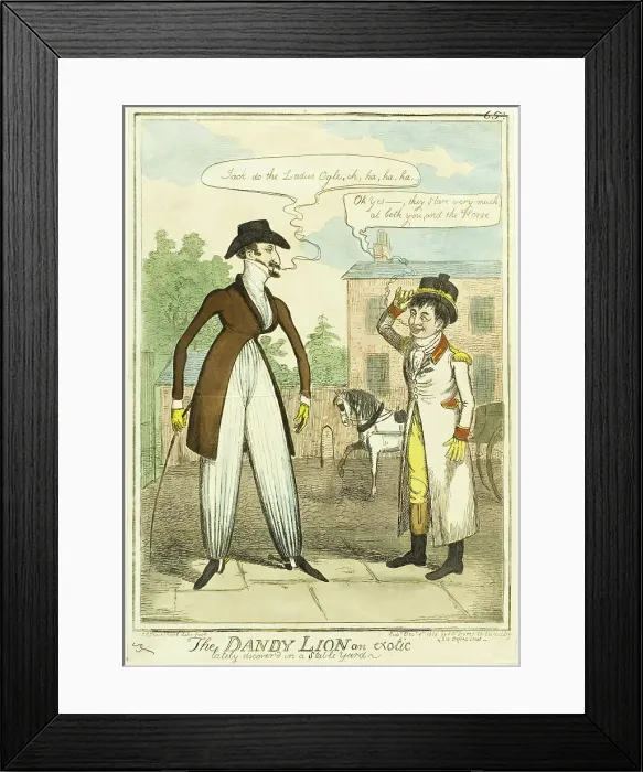 Framed Print : The Dandy Lion an Exotic lately Discovered in a Stable Yard, published December 8, 1818. Creator: Isaac Robert Cruikshank Framed Print : The Dandy Lion an Exotic lately Discovered in a Stable Yard, published December 8, 1818. Creator: Isaac Robert Cruikshank