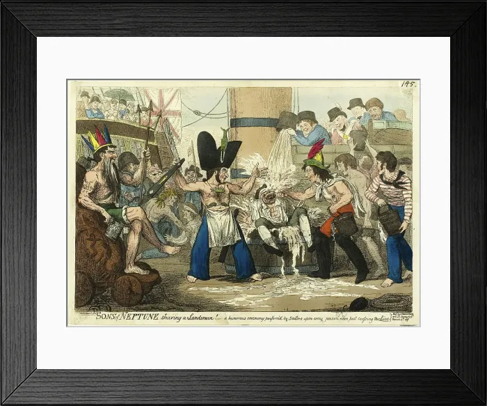 Framed Print : Sons of Neptune Shaving a Landsman!, published March 4, 1817. Creator: Isaac Robert Cruikshank Framed Print : Sons of Neptune Shaving a Landsman!, published March 4, 1817. Creator: Isaac Robert Cruikshank
