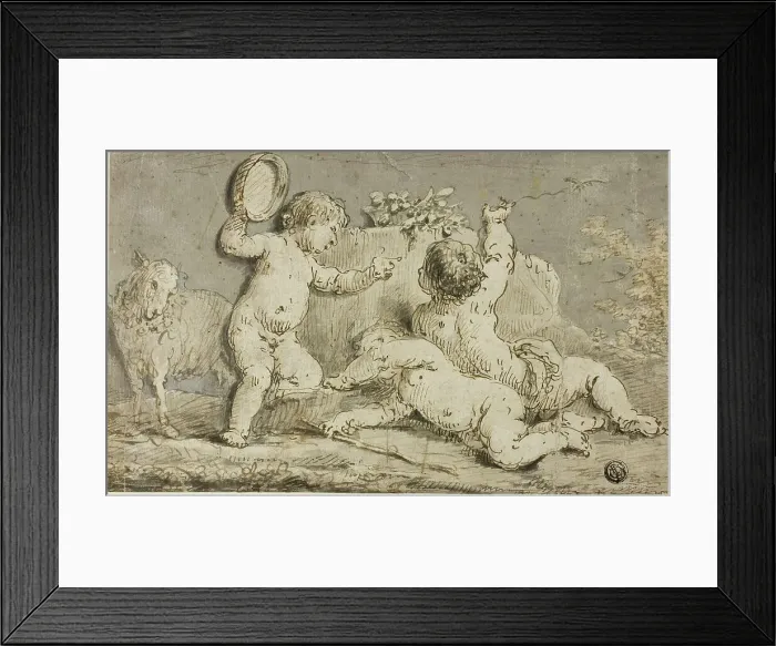 Framed Print : Three Cherubs Playing around a Rock, n.d. Creator: Unknown Framed Print : Three Cherubs Playing around a Rock, n.d. Creator: Unknown