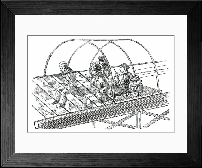 Framed Print : The Great Exhibition Building in Hyde Park - Glazing Wagon, 1850. Creator: Unknown Framed Print : The Great Exhibition Building in Hyde Park - Glazing Wagon, 1850. Creator: Unknown