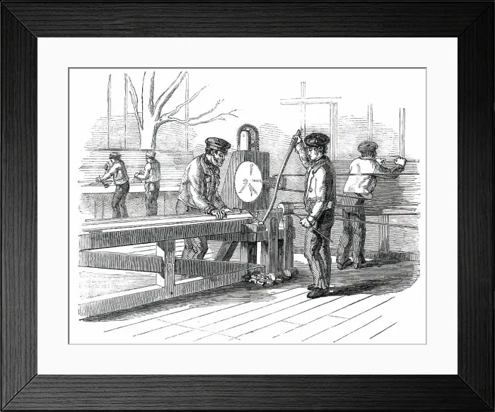 Framed Print : The Great Exhibition Building in Hyde Park - the Sash-Bar Finishing Machine, 1850. Creator: Unknown Framed Print : The Great Exhibition Building in Hyde Park - the Sash-Bar Finishing Machine, 1850. Creator: Unknown