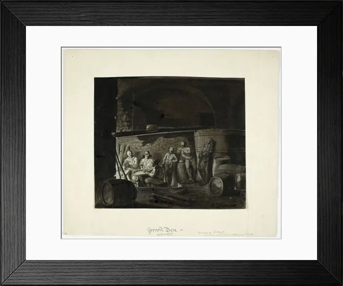 Framed Print : Wine Cellar with Men Playing Cards, 18th century. Creator: Gerrit Dou Framed Print : Wine Cellar with Men Playing Cards, 18th century. Creator: Gerrit Dou