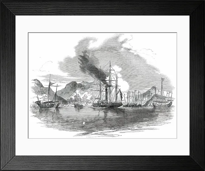 Framed Print : Capture and Destruction of Thirteen Piratical Chinese Junks... 1850. Creator: Unknown Framed Print : Capture and Destruction of Thirteen Piratical Chinese Junks... 1850. Creator: Unknown