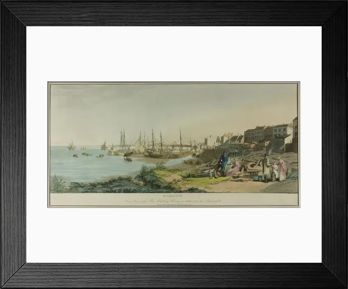 Framed Print : Margate, Inner View of the Pier, Bathing Rooms, and taken from the Shipwrights, June 1, 1805. Creator: John Raphael Smith Framed Print : Margate, Inner View of the Pier, Bathing Rooms, and taken from the Shipwrights, June 1, 1805. Creator: John Raphael Smith