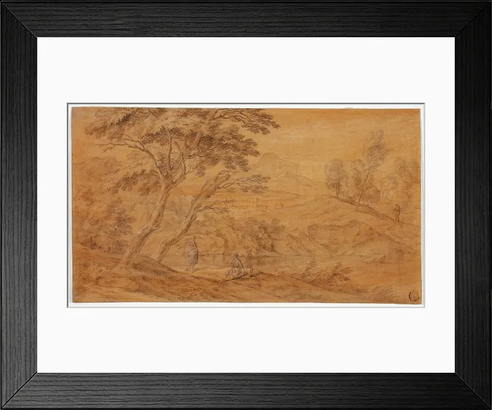 Framed Print : Landscape with Figures by a Stream, n.d. Creator: Johannes Glauber Framed Print : Landscape with Figures by a Stream, n.d. Creator: Johannes Glauber