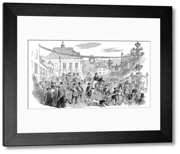 Framed Print : The Procession near the Corn Exchange, Warwick May Fair Show, 1850. Creator: Unknown Framed Print : The Procession near the Corn Exchange, Warwick May Fair Show, 1850. Creator: Unknown