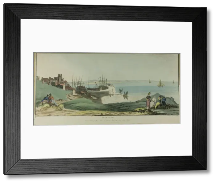 Framed Print : Margate, Outer View of the Pier, Coast of Kent, and from Fort Cliffs, published June 1, 1805. Creator: John Raphael Smith Framed Print : Margate, Outer View of the Pier, Coast of Kent, and from Fort Cliffs, published June 1, 1805. Creator: John Raphael Smith