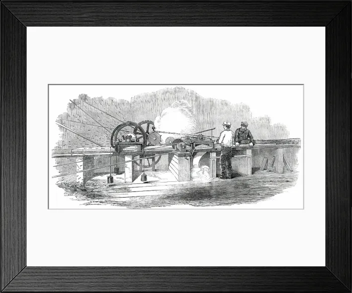 Framed Print : The Great Exhibition Building in Hyde Park - Adzing and Planing Machinery, 1850. Creator: Unknown