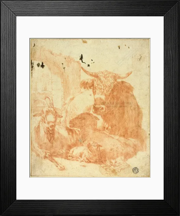 Framed Print : Cow, Goat, Sheep Lying Down in Ruins, n.d. Creators: Jan Roos, Paulus Potter Framed Print : Cow, Goat, Sheep Lying Down in Ruins, n.d. Creators: Jan Roos, Paulus Potter