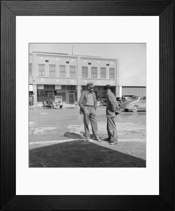 Framed Print : Idle pea pickers discuss prospects for work, Calipatria, Imperial Valley, CA, 1939. Creator: Dorothea Lange Framed Print : Idle pea pickers discuss prospects for work, Calipatria, Imperial Valley, CA, 1939. Creator: Dorothea Lange