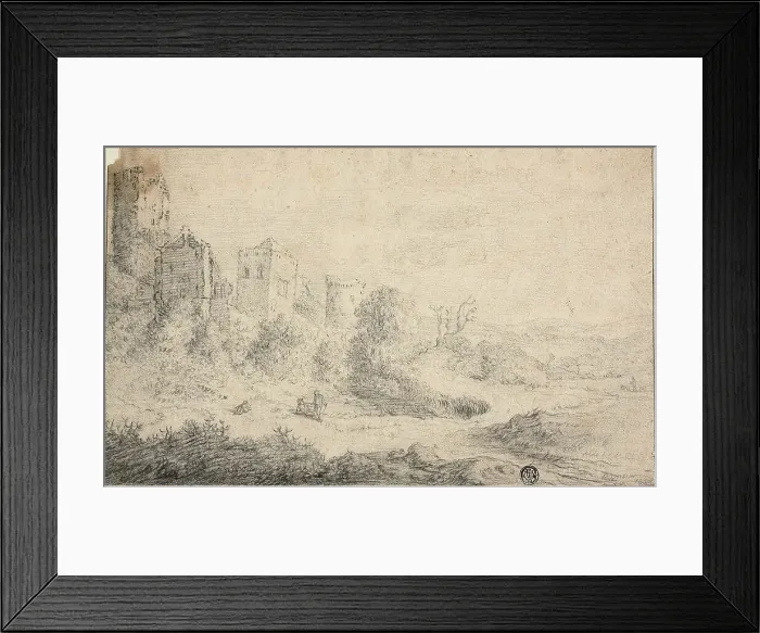 Framed Print : Landscape with Ruined Castle and Three Figures, 1664. Creator: Pieter Molijn Framed Print : Landscape with Ruined Castle and Three Figures, 1664. Creator: Pieter Molijn