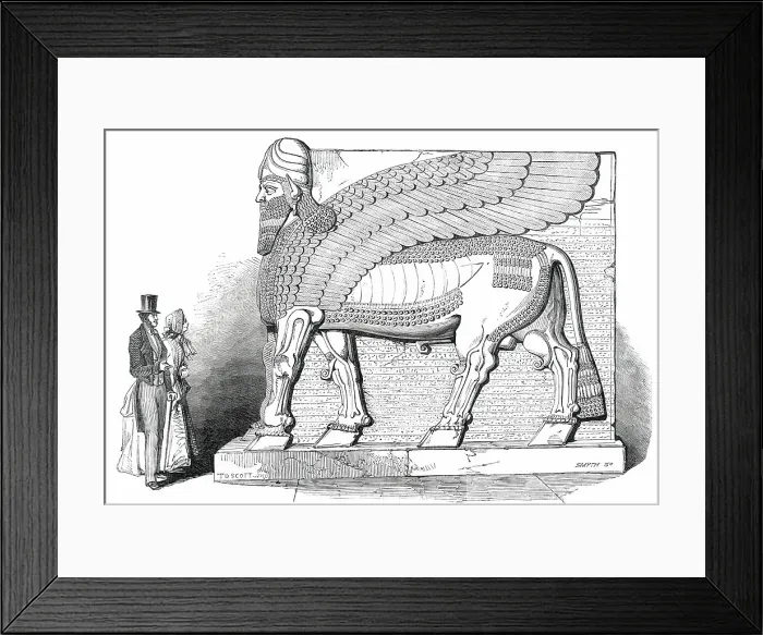 Framed Print : Nimroud Sculptures Just Received at the British Museum - Human-Headed and Eagle-Winged Bull, 1850. Creator: Smyth Framed Print : Nimroud Sculptures Just Received at the British Museum - Human-Headed and Eagle-Winged Bull, 1850. Creator: Smyth