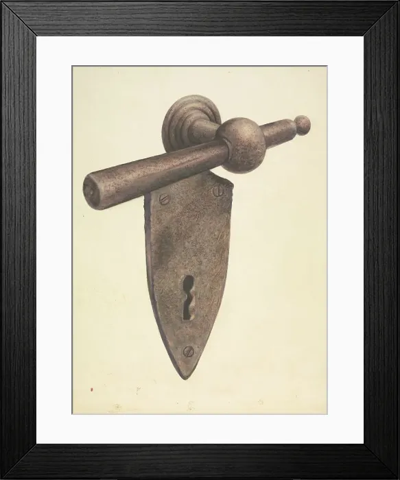 Framed Print : Metal Door Lock, c. 1937. Creator: Earl Butlin Framed Print : Metal Door Lock, c. 1937. Creator: Earl Butlin