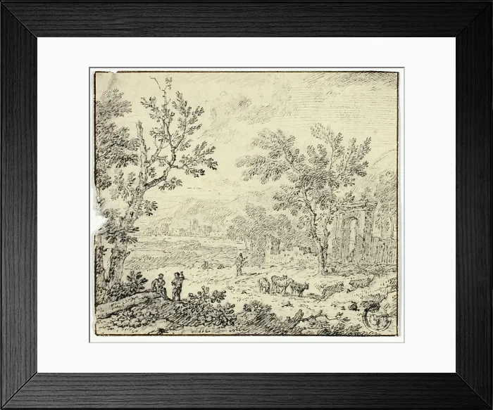 Framed Print : Landscape with Goats, Goatherd and Ruins, n.d. Creator: Jan van Huysum Framed Print : Landscape with Goats, Goatherd and Ruins, n.d. Creator: Jan van Huysum