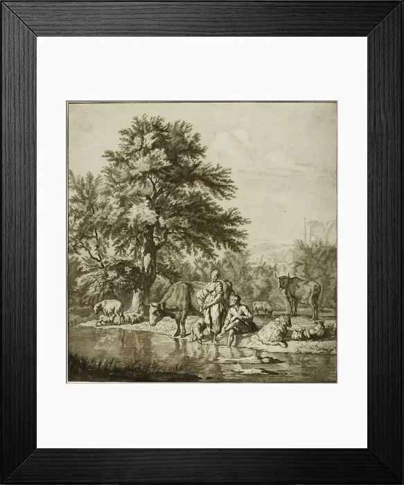Framed Print : Two Shepherds with Cattle, n.d. Creator: Cornelis Ploos van Amstel Framed Print : Two Shepherds with Cattle, n.d. Creator: Cornelis Ploos van Amstel