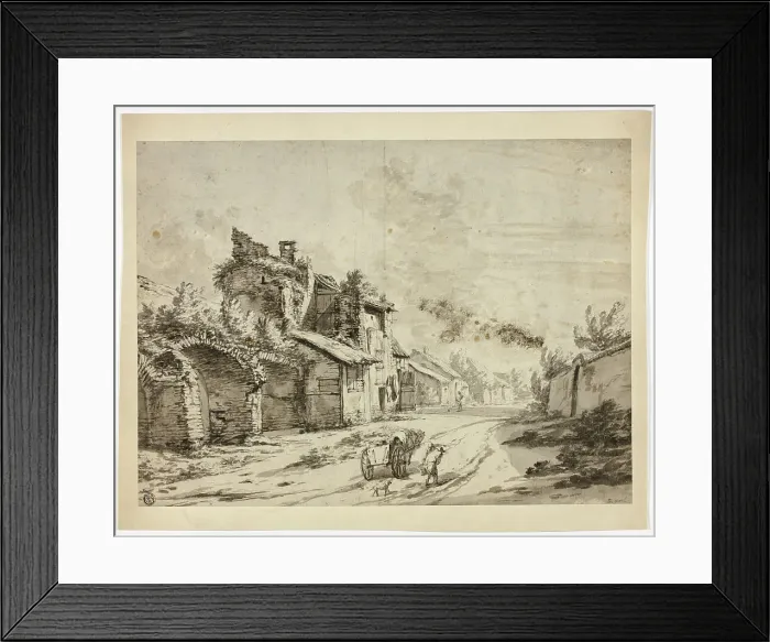 Framed Print : Horse, Cart and Peasants on Road by Old Houses, n.d. Creator: Pieter Mulier the younger Framed Print : Horse, Cart and Peasants on Road by Old Houses, n.d. Creator: Pieter Mulier the younger