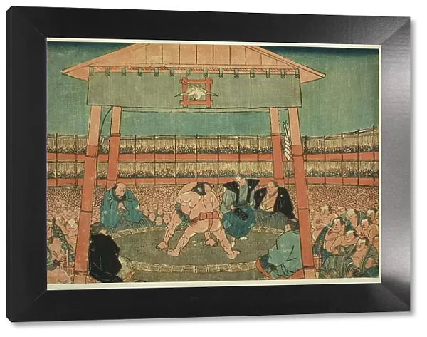 Sumo Match in the Precints of the Ekoin Temple (Ekoin keidai sumo no zu), from the... c. 1847 / 52. Creator: Ando Hiroshige