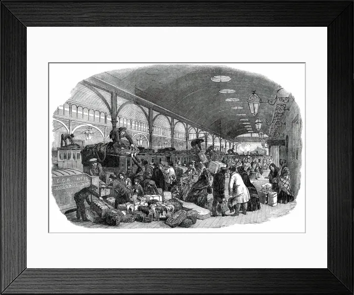 Framed Print : Arrival of Christmas Train, Eastern Counties Railway - drawn by Duncan, 1850. Creator: Unknown Framed Print : Arrival of Christmas Train, Eastern Counties Railway - drawn by Duncan, 1850. Creator: Unknown
