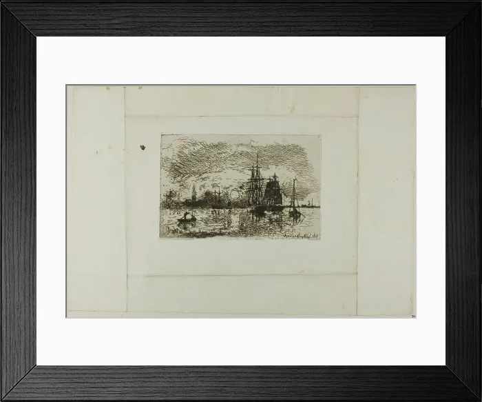 Framed Print : Setting Sun, Antwerp Harbor, 1868. Creator: Johan Barthold Jongkind Framed Print : Setting Sun, Antwerp Harbor, 1868. Creator: Johan Barthold Jongkind