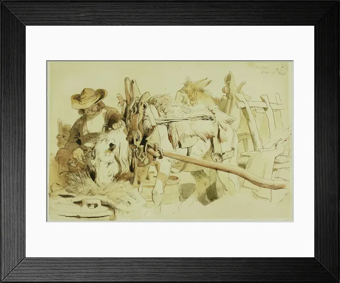 Framed Print : A Farmer Feeding his Pony in Geneva (recto); Seated Friar (verso), 1840 (recto); c. 1840 (verso). Creator: Edwin Henry Landseer Framed Print : A Farmer Feeding his Pony in Geneva (recto); Seated Friar (verso), 1840 (recto); c. 1840 (verso). Creator: Edwin Henry Landseer